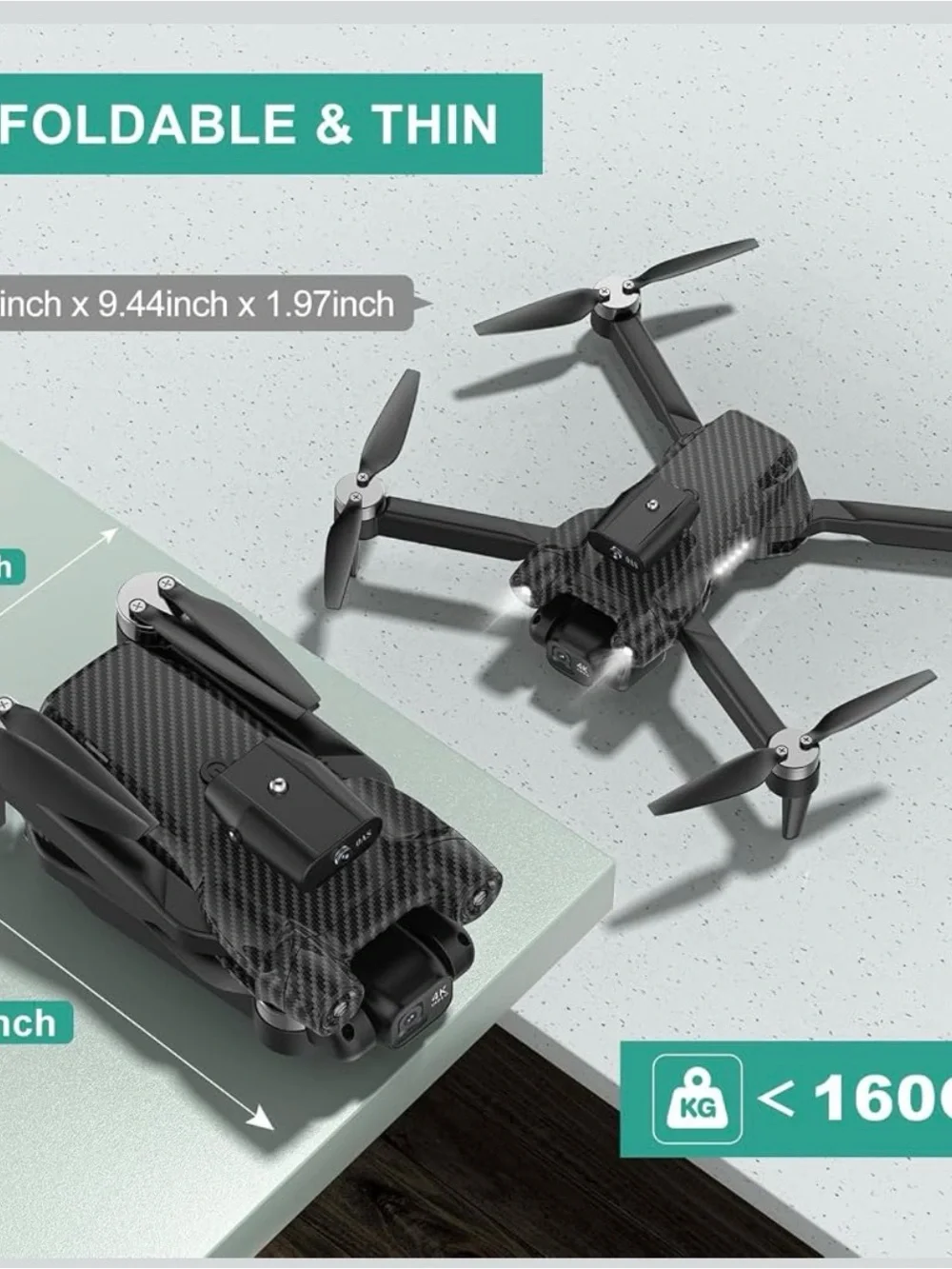 Carbon Black 4K Camera Foldable Drone with Dual Batteries & Carry Case New MSMV